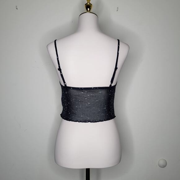 Sz L Black Mesh Sheer Crop Top Cami Celestial Stars Glitter Whimsical Fairy Dust - Picture 3 of 6